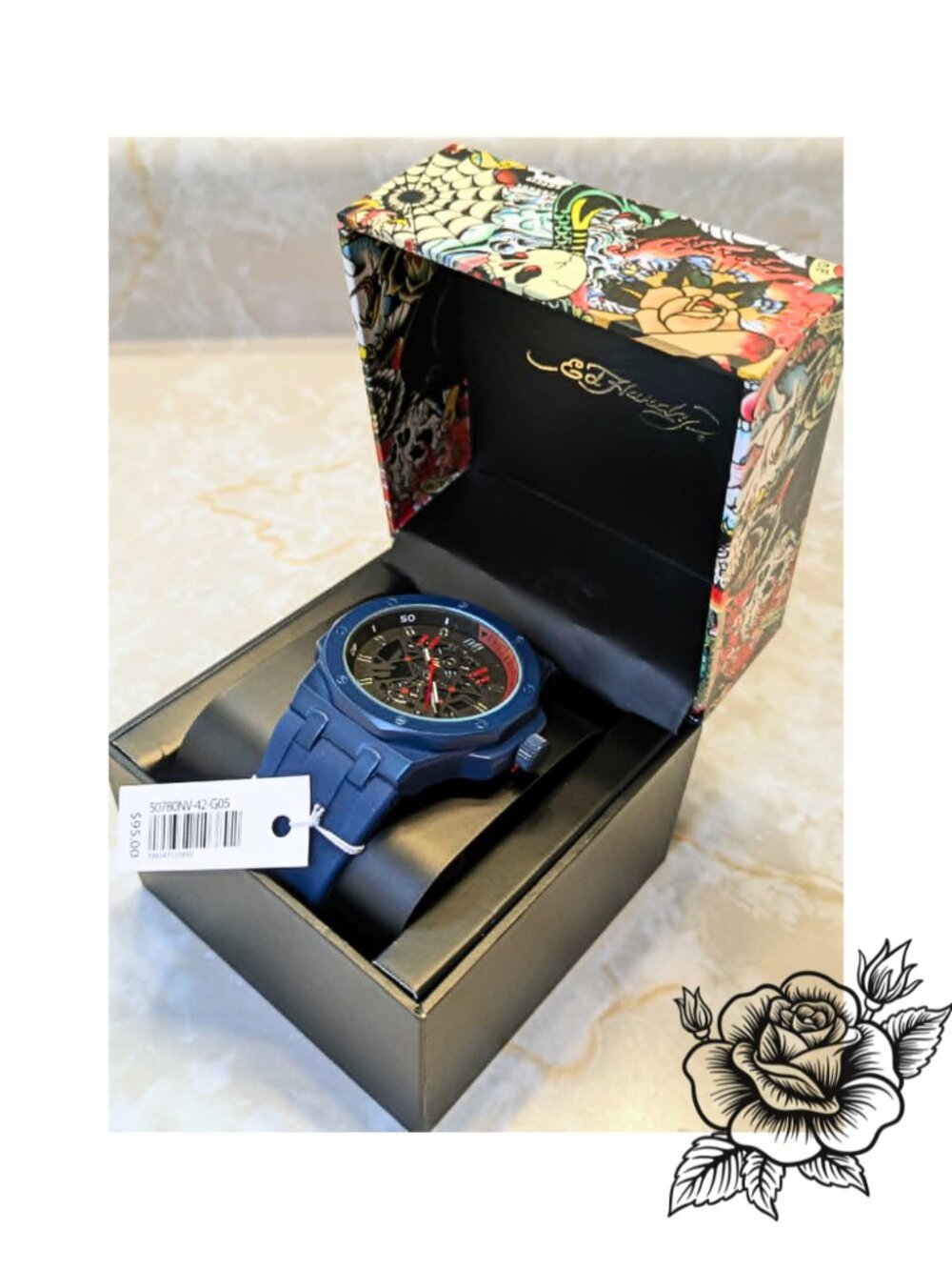 NWT Ed Hardy Mens Blue Cyberpunk Mechanical Dial Wristwatch Streetwear Techwear